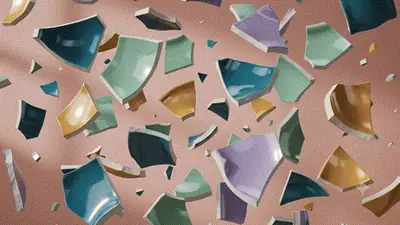 Broken ceramic pieces rejoining with the cracks filled in gold, in the style of kintsugi